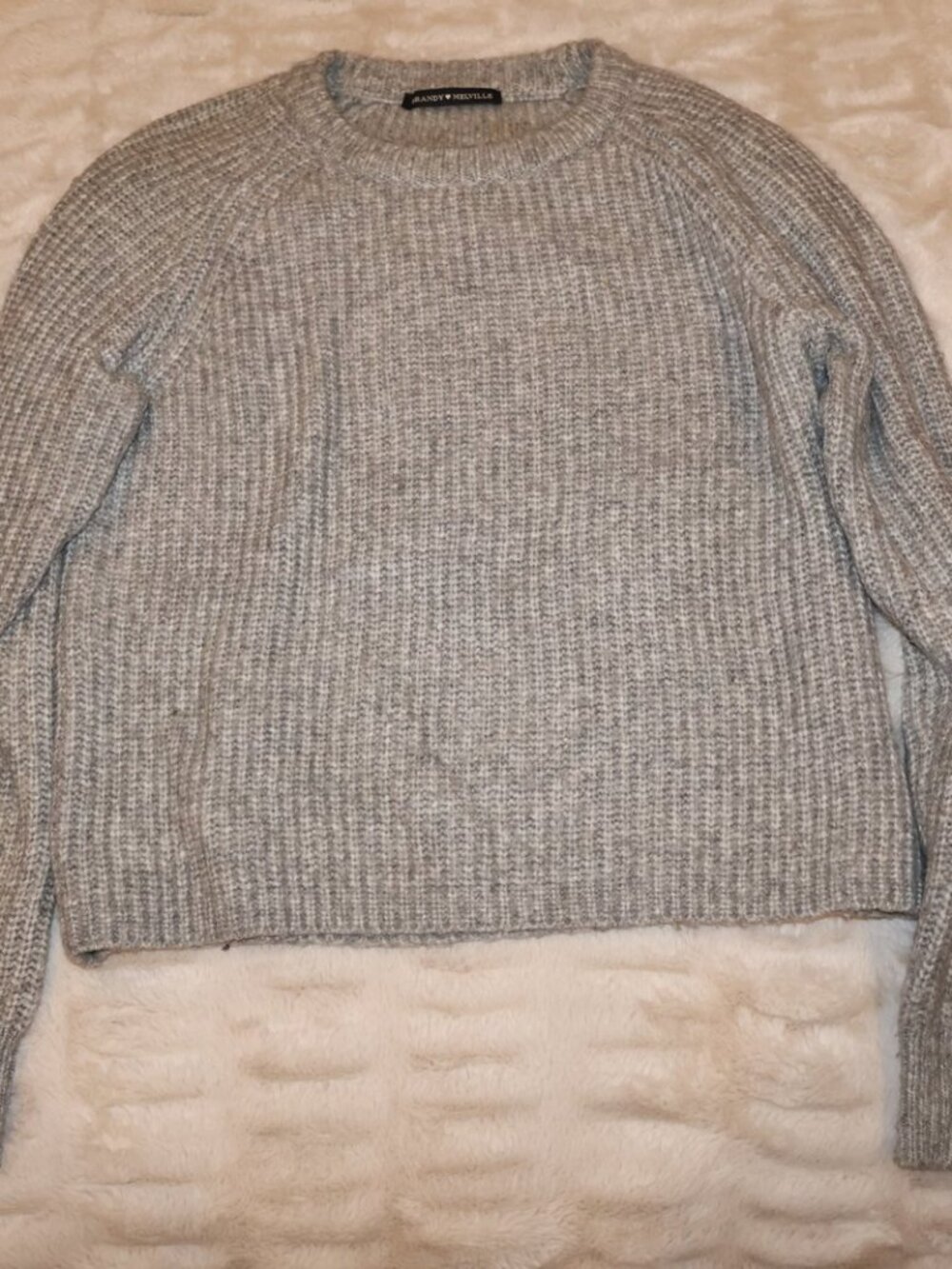 Brandy Melville Grey Chunky Rib Knit Cropped Sweater